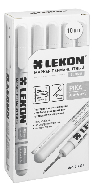 Маркер перманентный 0,5мм удлиненный наконечник белый LEKON Pika 012591; 11614370