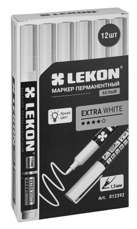 Маркер перманентный 1,5мм белый LEKON EXTRA WHITE 012392; 11614374