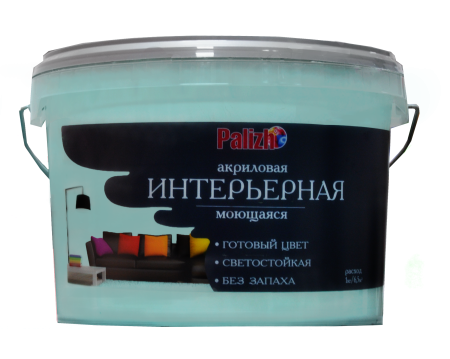 Краска PALIZH акриловая интерьерная моющаяся №308 голубой лёд  3,7 кг; 11605599