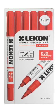 Маркер перманентный двухсторонний красный 0,5-1мм LEKON DUO 012211; 11614364