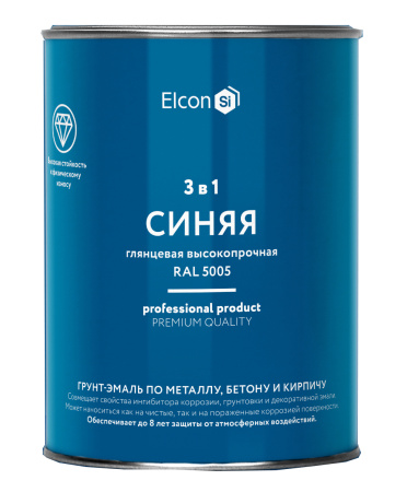 Грунт-эмаль 3 в 1 глянцевая синяя RAL 5005 0,8 кг Elcon 00-00750056; 11613505