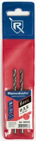 Сверло по металлу ЦХ 3,5x70мм 2шт/уп  HSS-R  Р6М5К5 RENNBOHR BASIC (460035); 11614260