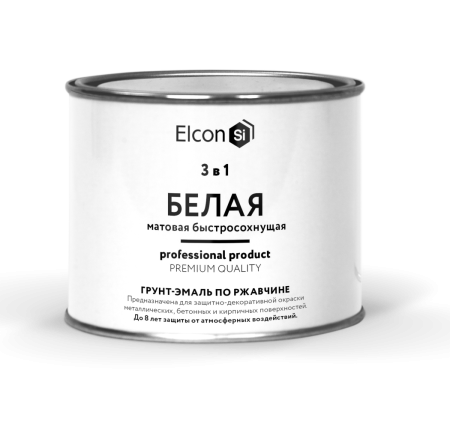 Грунт эмаль по ржавчине Elcon 3в1 матовая белая 0,4 кг; 11607854