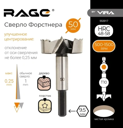 Сверло Форстнера 50 мм RAGE by VIRA 552017; УТ-00000259