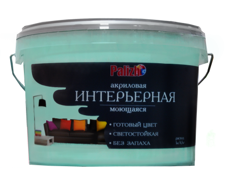 Краска PALIZH акриловая интерьерная моющаяся №307 мята,  3,7 кг; 11605598