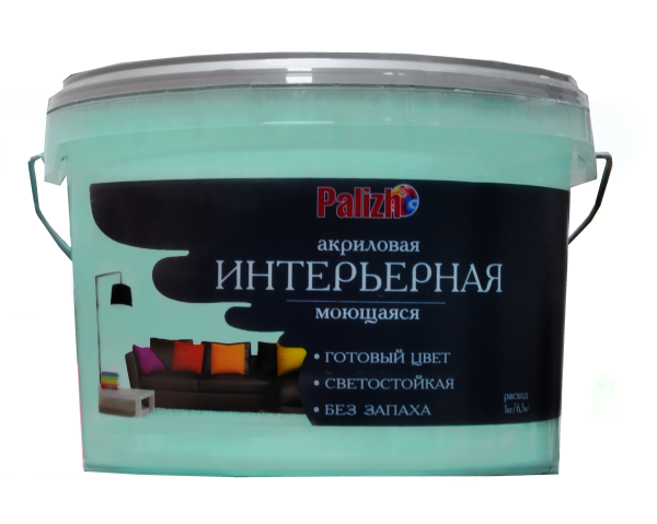 Краска PALIZH акриловая интерьерная моющаяся №307 мята,  3,7 кг; 11605598