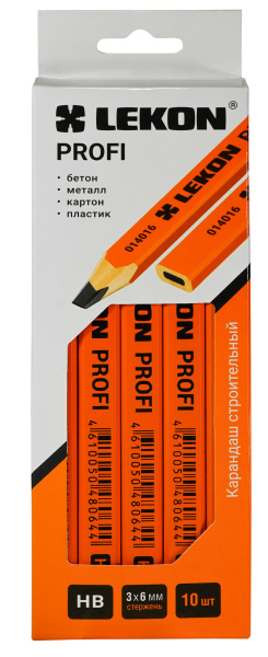 Карандаш плоский, твердо-мягкий (ВН), оранжевый, упаковка 10шт. LEKON PROFI 014016; 11614378