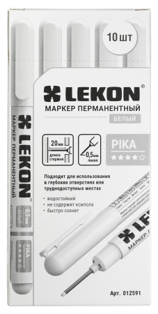 Маркер перманентный 0,5мм удлиненный наконечник белый LEKON Pika 012591; 11614370