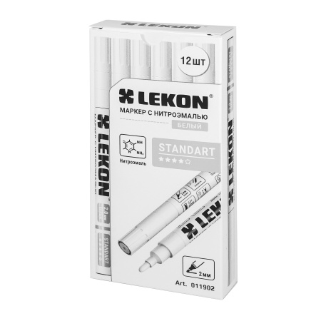 Маркер с нитроэмалью 2мм белый LEKON Standart 011902; 11614380