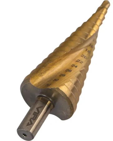 Сверло ступенчатое спиральное TiN с трёхгранным хвостовиком 4-32 мм VIRA 551433; УТ-00000256