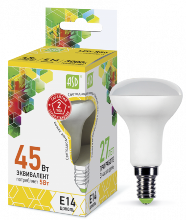 Лампа светодиодная LED-R50 econom 5.0Вт, 160-260В, Е14, 3000К (теплый свет) 400Лм, ASD; 11594121