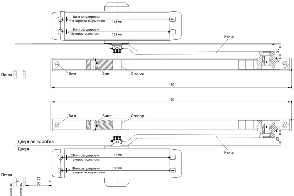 Доводчик дверной (60-120 кг) коричневый морозостойкий ДД 502/4 А-С ARCTIC БУЛАТ; 11614553