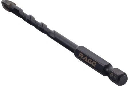 Сверло по стеклу и керамике 6 мм Quadro-X HEX копьевидное, спиральное RAGE 554082; УТ-00000389