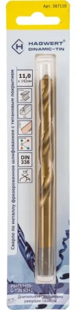 Сверло по металлу 11,0х142мм фрез. Hagwert Dinamic-TIN P9M3 (567110); 11614179