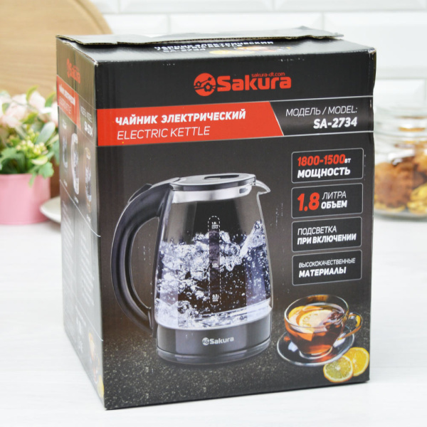 Чайник электрический дисковый 1,8л стекло + коричневый SAKURA SA-2734С; 11613094