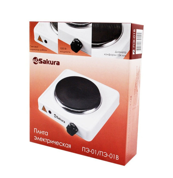 Плитка электрическая Sakura ПЭ-01B 1000Вт 1 конфорка 154мм; 11602893