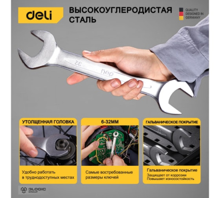 Набор двусторонних гаечных ключей 12 шт Deli DL160012A; 11612684