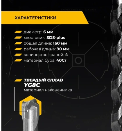 Бур по железобетону 6х160 мм SDS+ Quadro-X RAGE Furious 567616; УТ-00000369