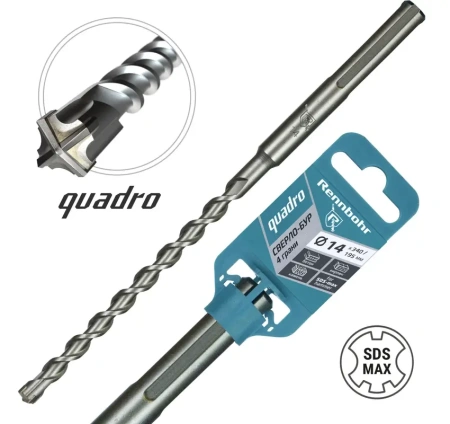 Бур SDS-max 4 грани 14x340/195мм Rennbohr Quadro (721434); 11614836