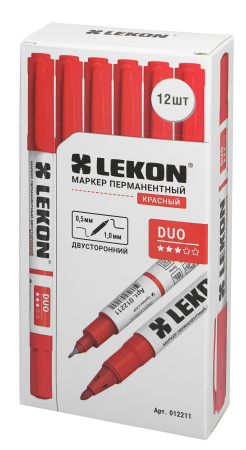 Маркер перманентный двухсторонний красный 0,5-1мм LEKON DUO 012211; 11614364